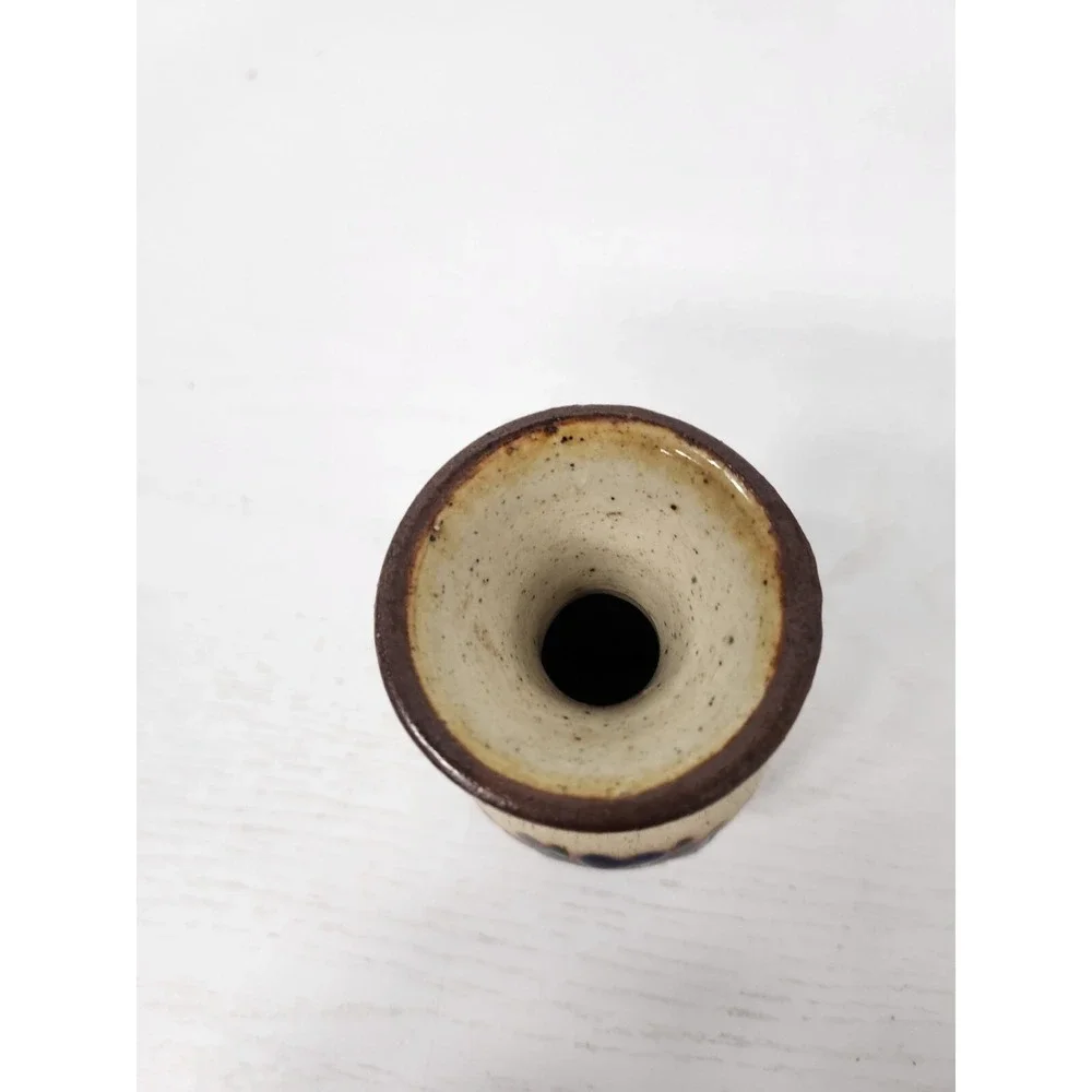 Vintage Tonala Pottery Hand Painted Floral Sandstone Bud Vase Mexican Folk Art